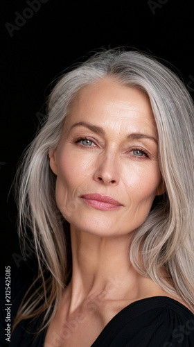 glowing mature woman portrait with elegant natural beauty, cinematic headshot of confident middle aged woman with radiant skin, timeless elegant female beauty portrait with soft light 