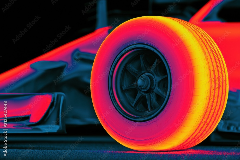 Fototapeta premium Formula 1 race car tire close up duotone abstract motorsport background