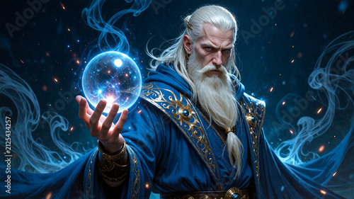 Elder Wizard Wielding Magical Glowing Energy Sphere