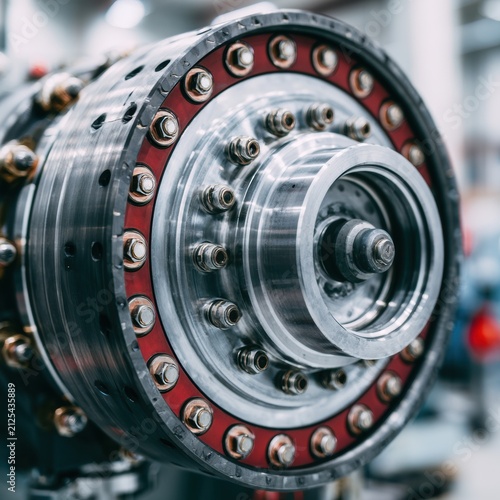 Industrial machine rotor bearing close up engineering precision metal parts