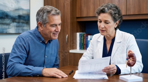 Doctor And Patient Discussing Medical Results With Kidney Model
