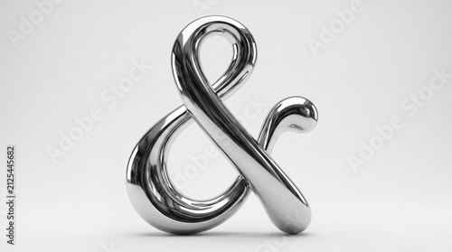 A glossy, metallic ampersand symbol rendered in polished chrome, set against a clean, minimalist white background.