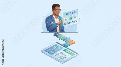 AI Ether Data Privacy Concept Man Tablet Digital Security Network Technology