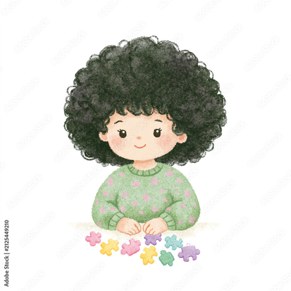Fototapeta premium Girl with Curly Hair Arranging Flowers