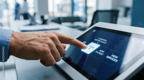 Digital Check-In Technology In A Modern Professional Office Setting