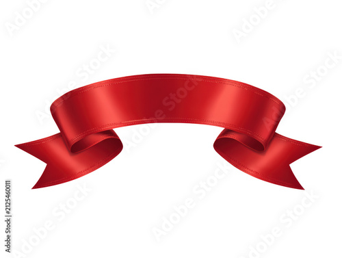 Red Curved Ribbon Banner Isolated on White Background