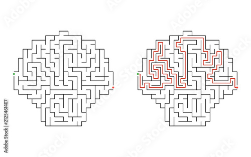 Heart shaped maze puzzle, black and white educational labyrinth game for children isolated on white background