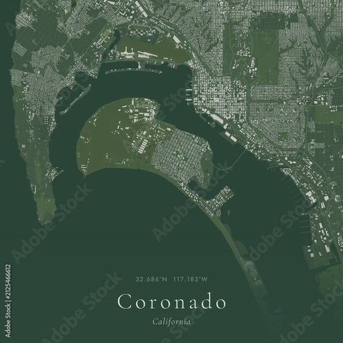 Sage Green Map of Coronado, United States | Modern Scandinavian Wall Art