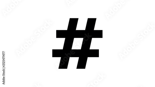 A simple black hashtag symbol on a white background