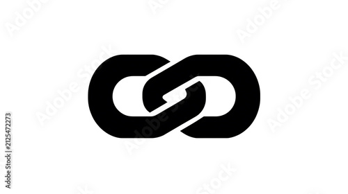 A black icon of two interlinked chain links, symbolizing connection and unity