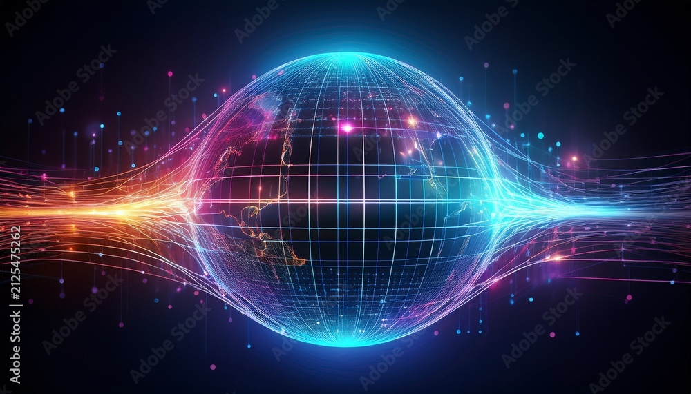 Naklejka premium abstract neon flow n global connection and computing