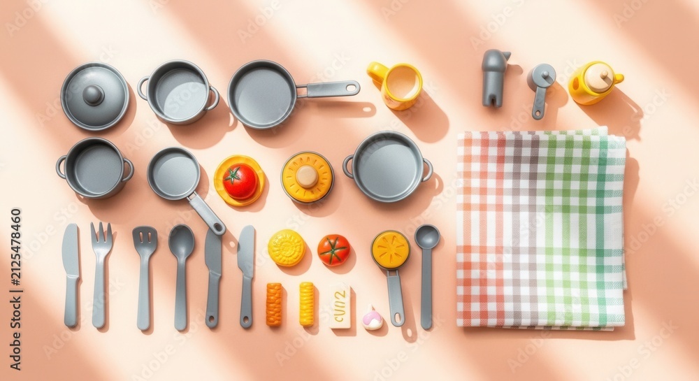 Fototapeta premium Whimsical Play Kitchen Essentials Arranged For Creative Fun
