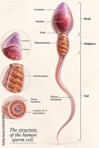 Canvastavla Human Sperm Cell Structure Anatomy – Detailed Scientific 3D Medical Illustration