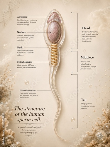 Canvastavla Human Sperm Cell Structure Anatomy – Detailed Scientific 3D Medical Illustration