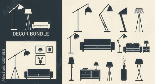 Stylish Living Room Decor Set Collection With Lamps Sofas And Furniture