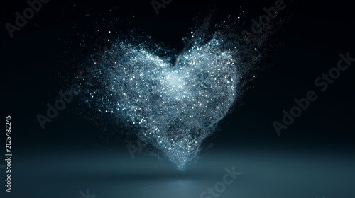 Blue Glowing Dust Particles Dissolving in a Heart Shape Abstract