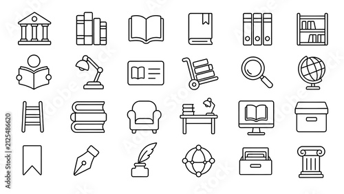 Education line icons set in editable vector style. Books, learning, library, reading, study, knowledge, school, university, education icons collection. Editable stroke. Vector.