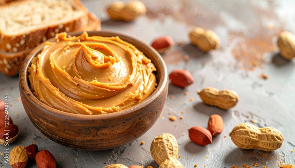 Fototapeta premium Creamy peanut butter bowl with whole peanuts