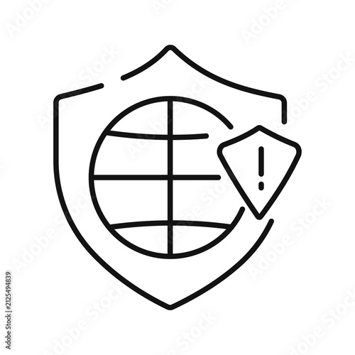 Web Security Warning Line Icon. Internet Protection Alert Outline Vector. Cyber Security, Global Network Defense, Thin Line Symbol Isolated on White Background