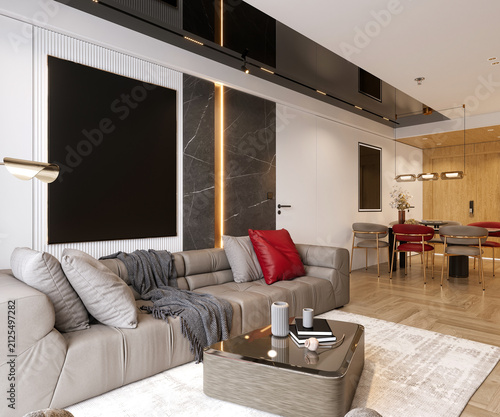 Luxury home interior, living room. 3d rendering