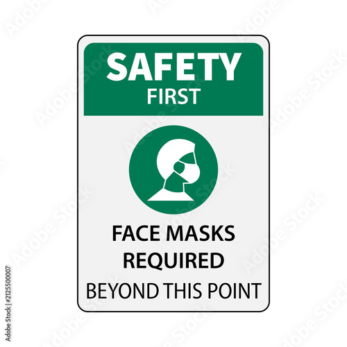 Foto Safety first face masks required beyond this point sign