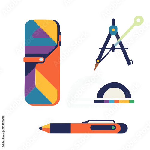 celular, compasso, caneta