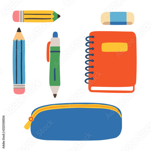 caderno, canetas, papelaria, material escolar