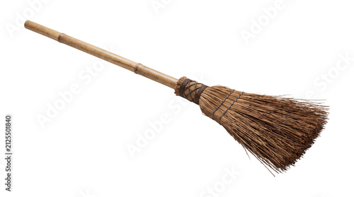 Foto Traditional broom with straw bristles isolated on transparent background