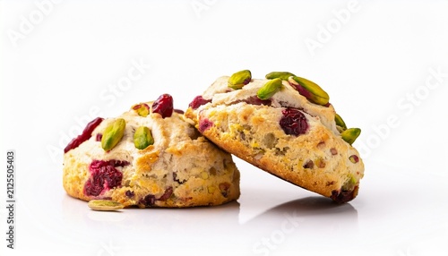 Isolated Cranberry Scones With Pistachios A Traditional Baked Holiday Dessert Treat