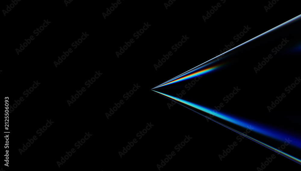 Obraz premium Minimal blue light beam 3D render, geometric prism refraction line, dark futuristic holographic tech design.