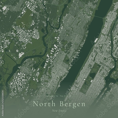 Sage Green Map of North Bergen, United States | Modern Scandinavian Wall Art