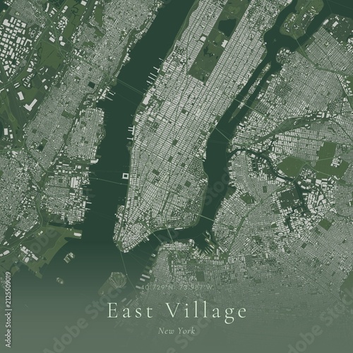 Sage Green Map of East Village, United States | Modern Scandinavian Wall Art