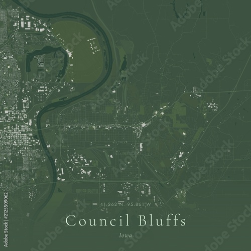 Sage Green Map of Council Bluffs, United States | Modern Scandinavian Wall Art