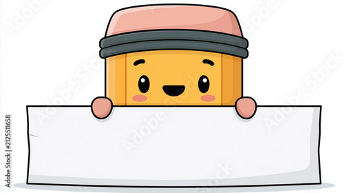Cute cartoon school character wearing a hat and holding a blank sign creating a fun Back to School template with copy space on a white background