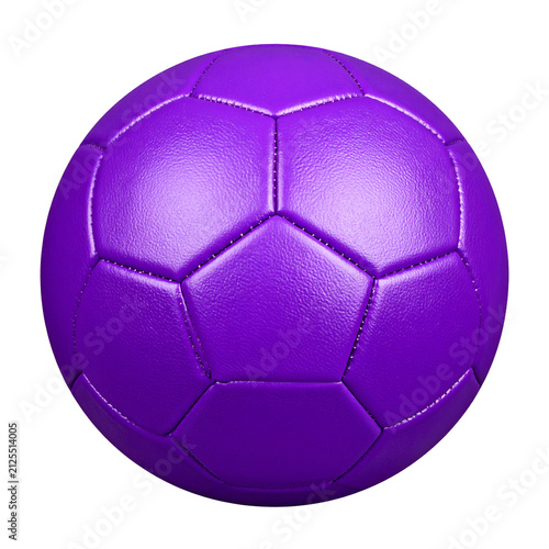 Bright purple soccer ball isolated as a high quality studio photograph for sports equipment marketing campaigns showcasing a vibrant leather texture for professional athletic team training