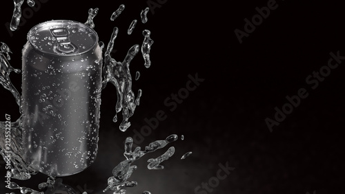  Refreshing Silver Soda Can with Dynamic Water Splash 3d render.