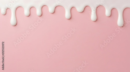 White cream or icing dripping down against solid pink pastel background with background abstract decoration colorful template
