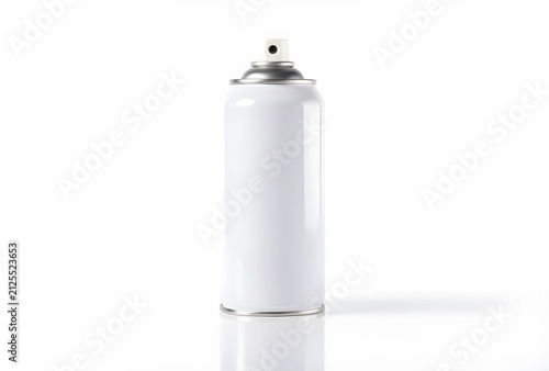 Blank white aerosol spray can with silver top and nozzle, product packaging mockup isolated on a clean background, this versatile container is suitable for various applications including paint
