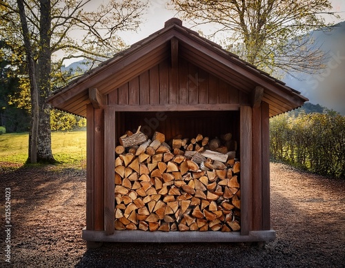 a small shed filled with firewood