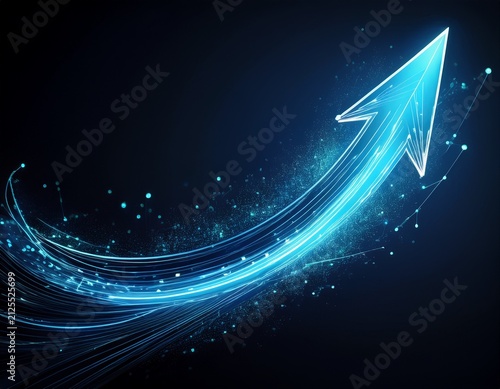a stunning digital artwork of a blue arrow pointing upwards representing progress and innovation the arrow is created with flowing lines and particles against a dark background