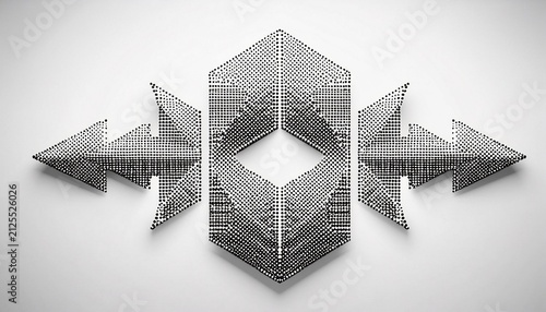 abstract geometric dot pattern forming symmetrical arrow shapes on white background
