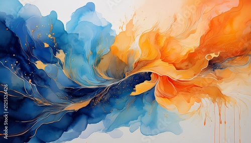 abstract watercolor background splash of navy blue orange design