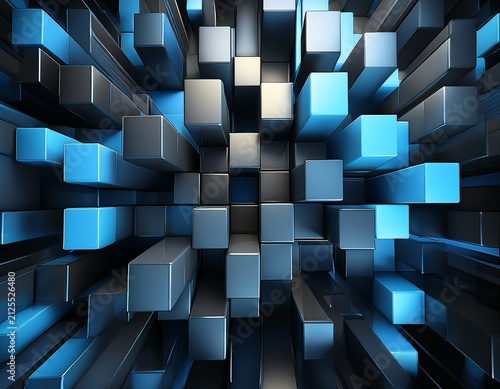 abstract 3d cubes background in blue and black