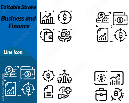A professional vector icon representing business finance investment economic growth. The design features a briefcase coins financial chart calculator upward arrow. Symbolizing profitability financial.