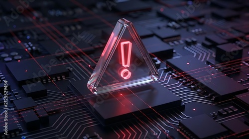 Red exclamation mark on digital circuit board