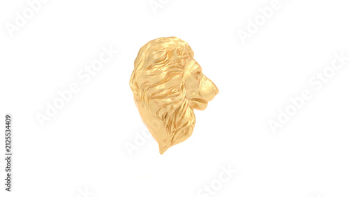 Gold Lion Bust Statue Polished Detailed Mane Isolated Right View 3D Illustration