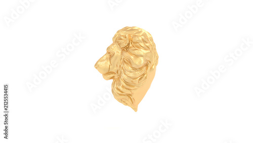 Gold Lion Bust Statue Polished Detailed Mane Isolated Left View 3D Illustration