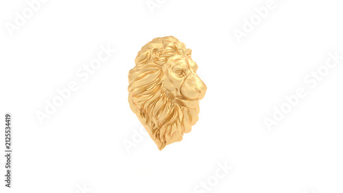 Gold Lion Bust Statue Polished Detailed Mane Isolated Quarter Right View 3D Illustration