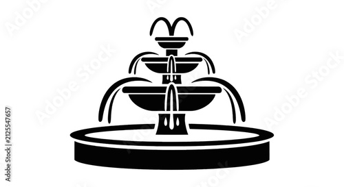 Vector illustration of black silhouette of a threetiered water fountain on a transparent background