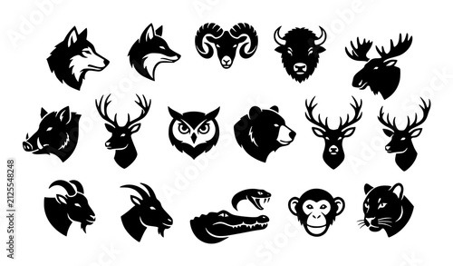 Photography Wild Animal Head Black Glyph Silhouette Icon Vector Collection